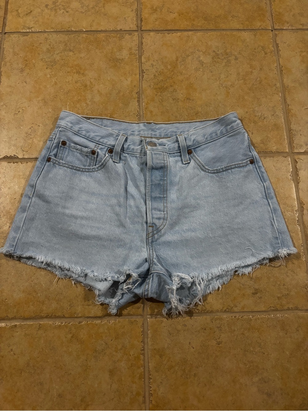 Levi's Light Blue Distressed Denim Shorts